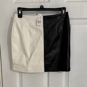 Pacsun Two-Tone Black and Cream Faux Leather Mini Skirt